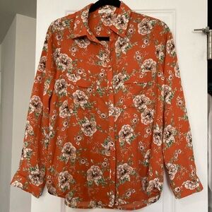 Pleione Orange Floral Button Down Blouse